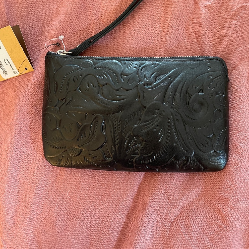Patricia Nash Black Embossed Leather Clutch
